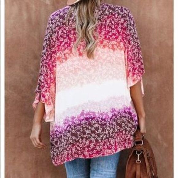 New 3/4 Ruffle Sleeve Boho Cover Up - Picture 2 of 4